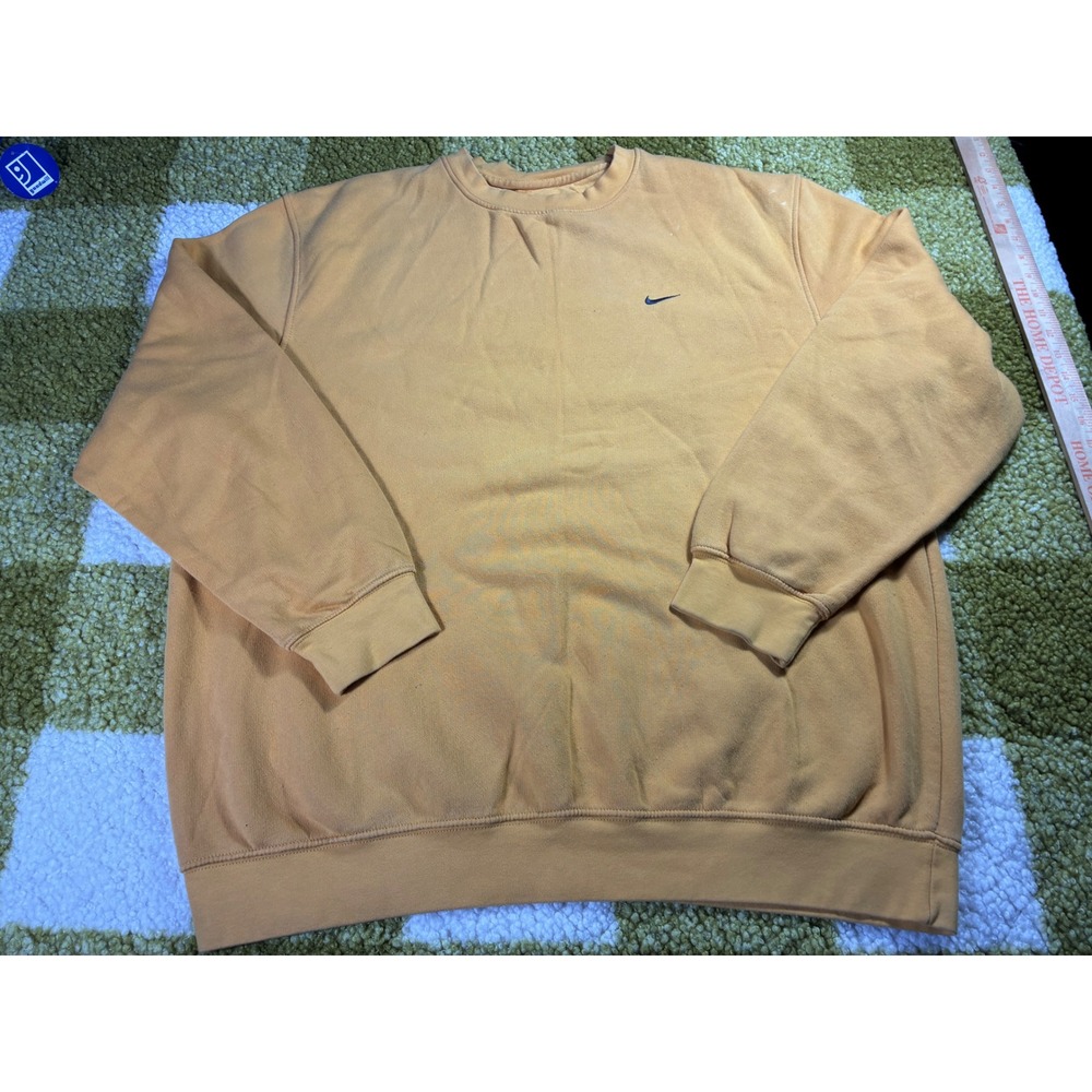 Nike Crewneck Sweatshirt Men XL Yellow Orange Mini Swoosh Pullover Fleece Turkey